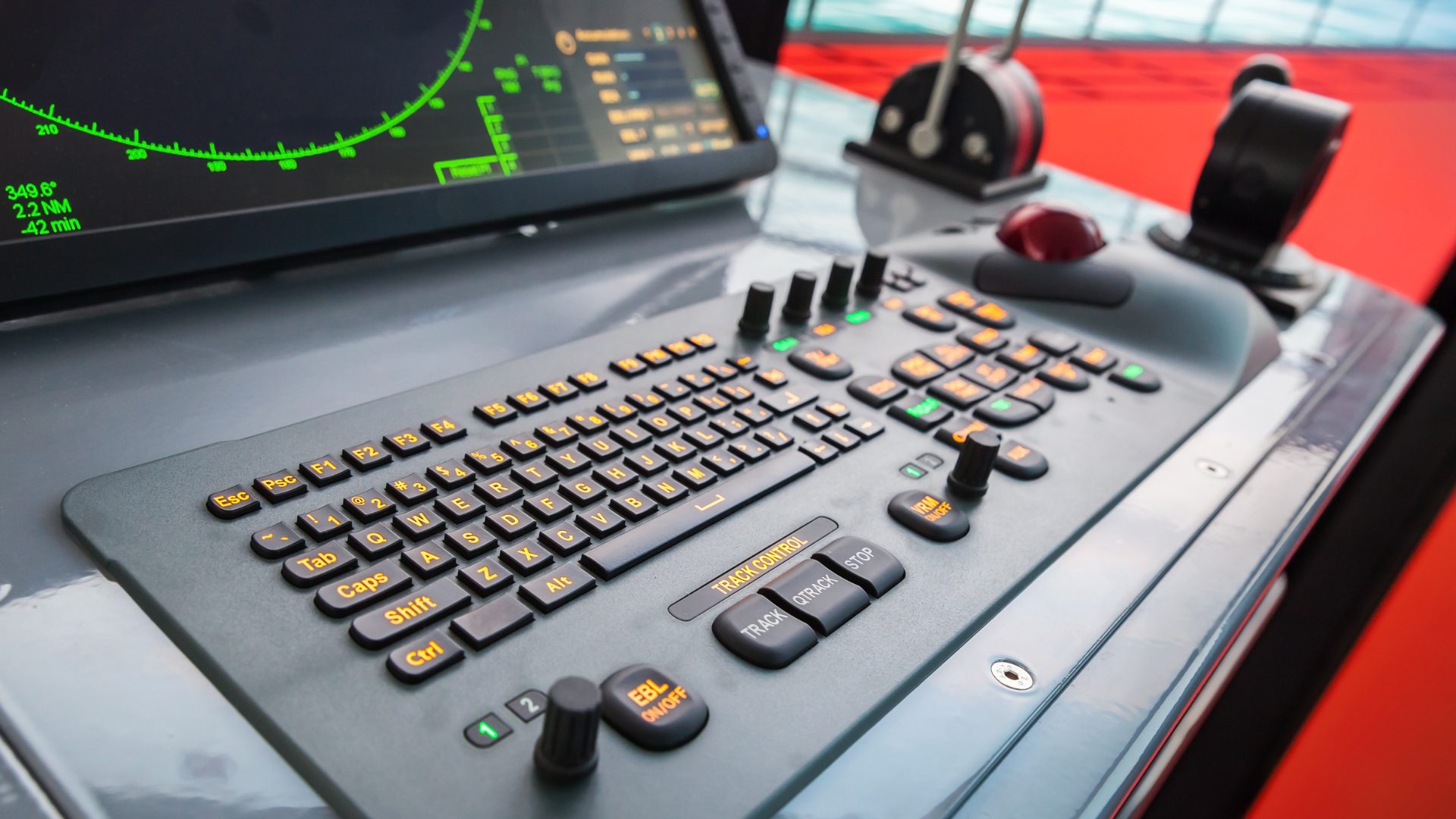 Bridge console keyboard and radar display