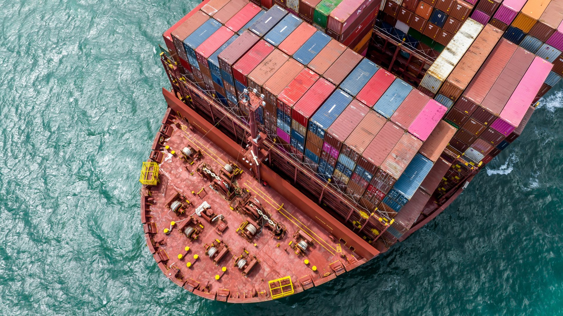 Container ship bow from above
