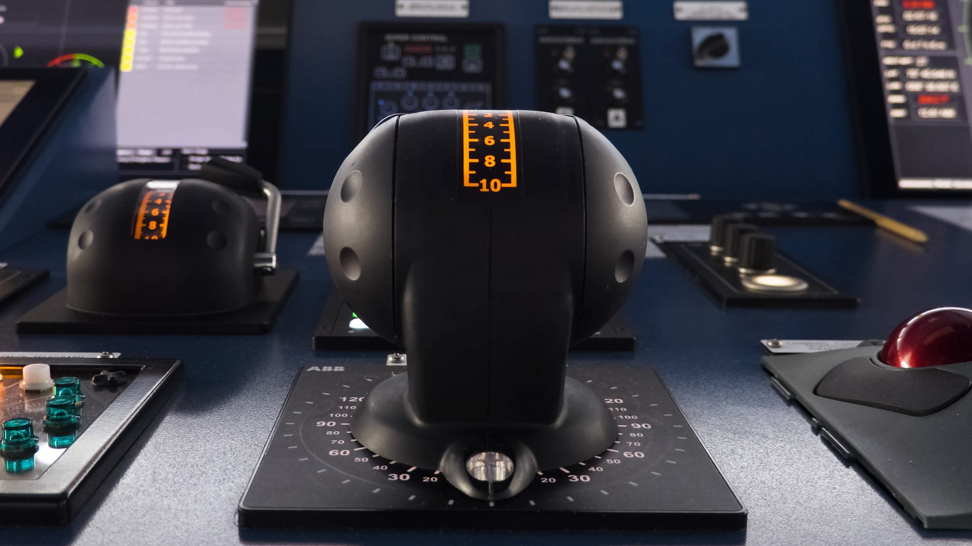 Dynamic positioning joystick on a ship bridge