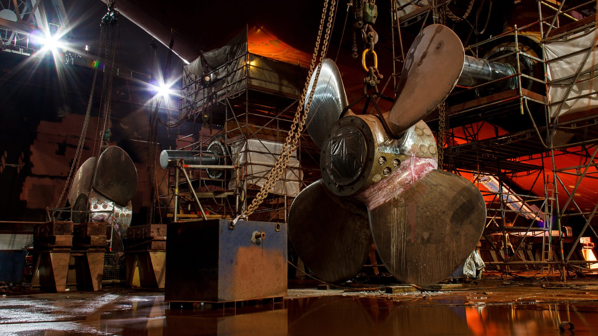 Ship propellers in dry dock