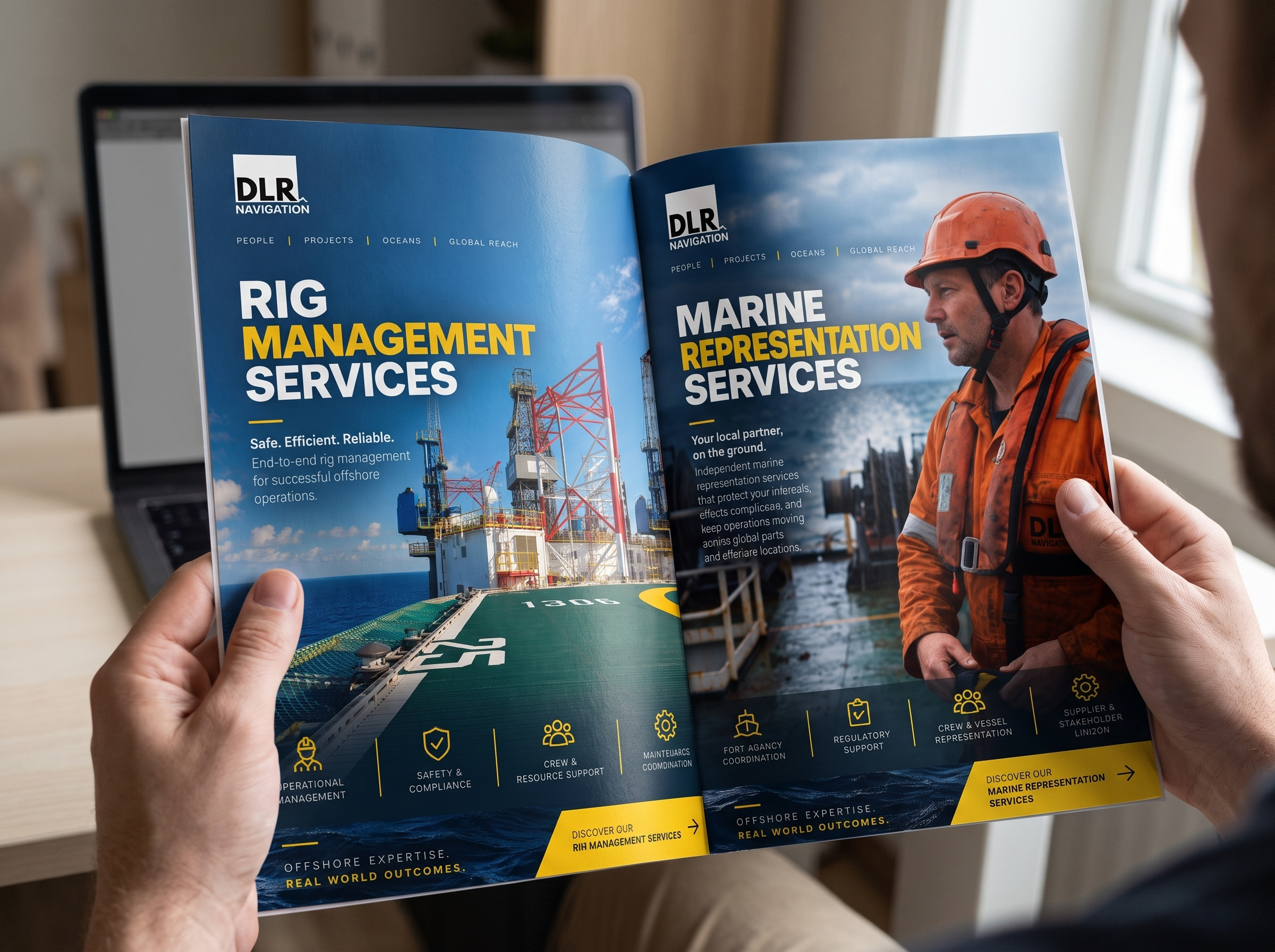Brochure spread: Rig Management and Marine Representation Services